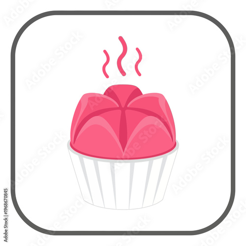 Vibrant pink steamed sweet cake dessert icon, a delightful and warm pastry treat for any occasion