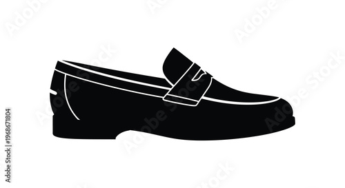 A stark black silhouette of a classic loafer shoe showcasing its design and shape against a white background silhouette high quality
