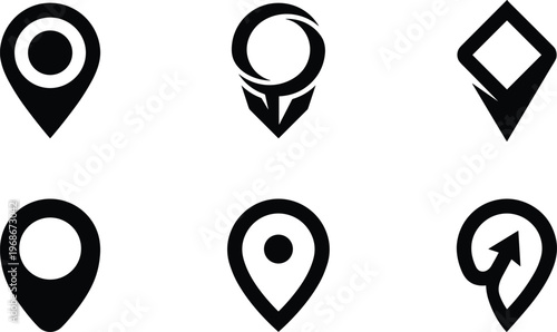 A collection of location pointer icons featuring simple outlines and abstract map markers