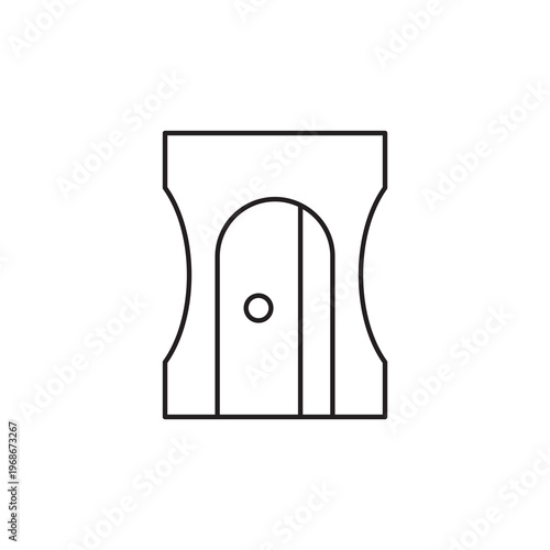Thin line art icon of a manual pencil sharpener office stationery supply