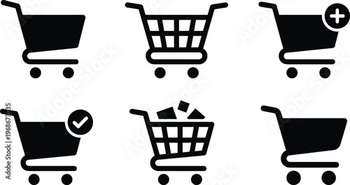 Various shopping carts in different styles representing the experience of online shopping and purchasing items easily