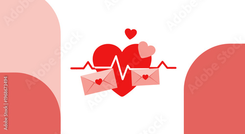 Love Message Heart Icon with Electrocardiogram and Envelopes