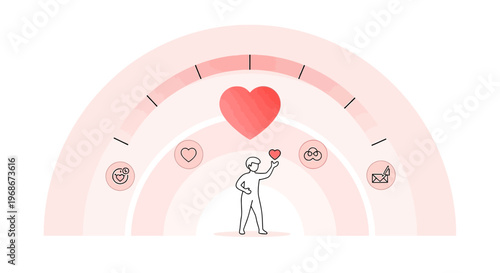 Love Meter Gauge with Person Holding Heart Symbol and Icons