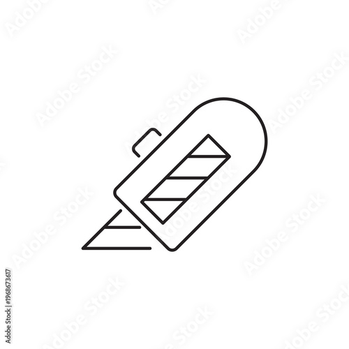 Thin line art icon of a utility cutter knife tool for office and craft