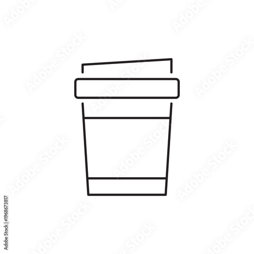 Thin line art icon of a paper takeaway coffee cup for morning office routines