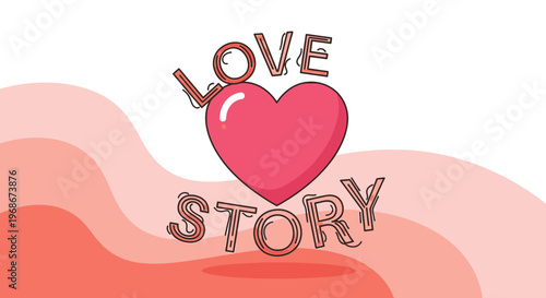 Love Story Heart Icon with Wavy Background - Romantic Design Element