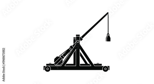 A stark black silhouette depicts a medieval trebuchet a siege engine used for hurling projectiles silhouette high quality professional detailed modern
