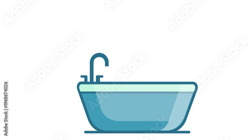 Modern minimalist teal bathtub vector icon with faucet. Clean flat design illustration for bathroom interior, hygiene, spa, and home living concepts. Scalable AI-generated digital art.
