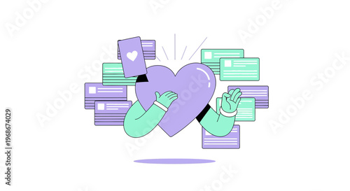 Loving Social Media Posts: Heart Hugging Cards, Social Media Engagement Concept