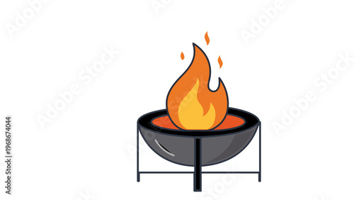 Minimalist vector illustration of a modern outdoor fire pit with a bright orange flame, flat icon design for backyard warmth, camping, and home living, scalable AI-generated graphic element.