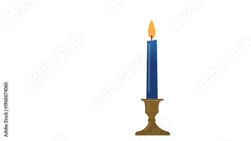 Vector illustration of a blue taper candle in a brass candlestick holder with a warm glowing flame. Minimalist flat icon for home decor, lighting, and cozy ambiance. Scalable AI-generated graphic.