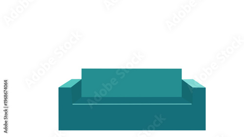 Modern teal sofa vector icon illustration for home living and interior design. Minimalist turquoise couch graphic isolated on white background, perfect for furniture store branding and web apps.