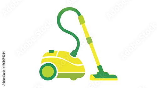 Modern green and yellow gradient vacuum cleaner vector icon illustration. Minimalist flat design of a domestic cleaning appliance for home maintenance, housework, and professional janitorial services.