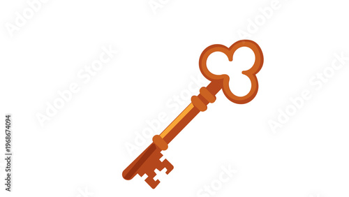 Golden vintage skeleton key vector illustration icon, minimalist flat design for home security, real estate access, success, and solution concepts, isolated on white background, AI-generated.