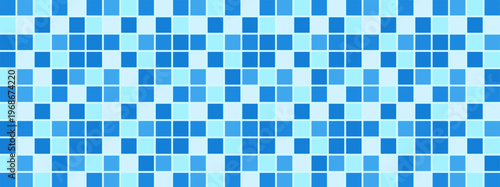 Pool tile geometric pattern with small square mosaic in various shades of blue