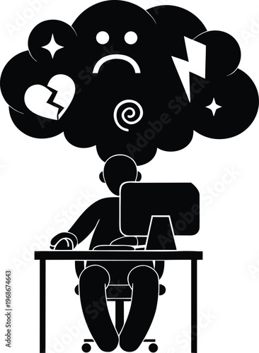 Burnout and Mental Health Crisis While Working at Computer. 