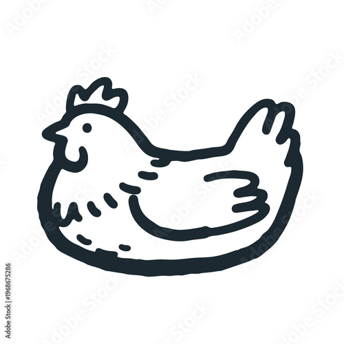 Chicken. Black and white naive doodle illustration.