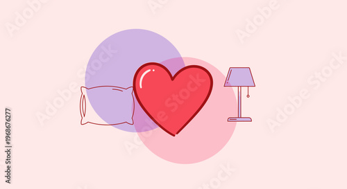 Love and Rest: Heart, Pillow, and Lamp on Pastel Background