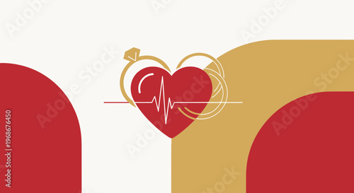 Love Heartbeat and Wedding Ring Icon, Valentine's Day, Cardiology, Romance