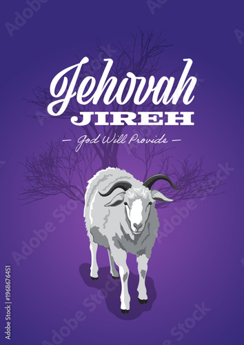 God Will Provide Typography with Ram and Thicket Illustration