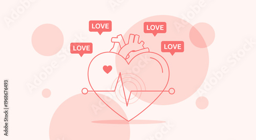 Love Heartbeat Pulse Cardiogram with Social Media 'LOVE' Notifications
