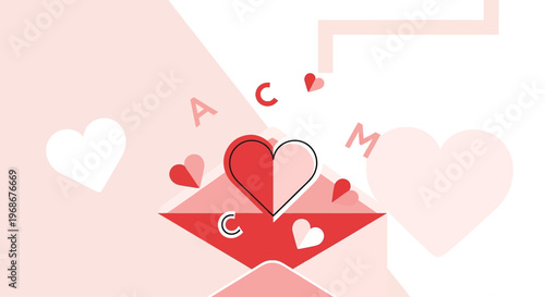 Love Letter Envelope with Hearts - Valentine's Day Greeting Card Design