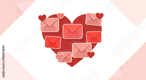 Love Letters Heart Concept: Envelopes and Hearts on Red Heart Background