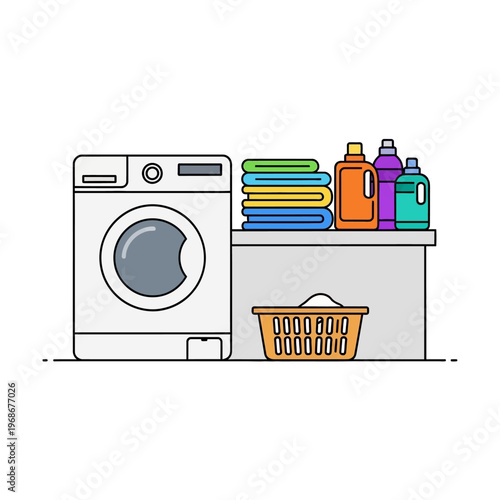 Laundry Room Essentials: Washing Machine, Detergents, Towels, and Laundry Basket