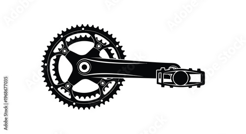 Detailed depiction of a bicycle crankset including chainrings and pedals presented as a striking silhouette high quality professional detailed modern elegant