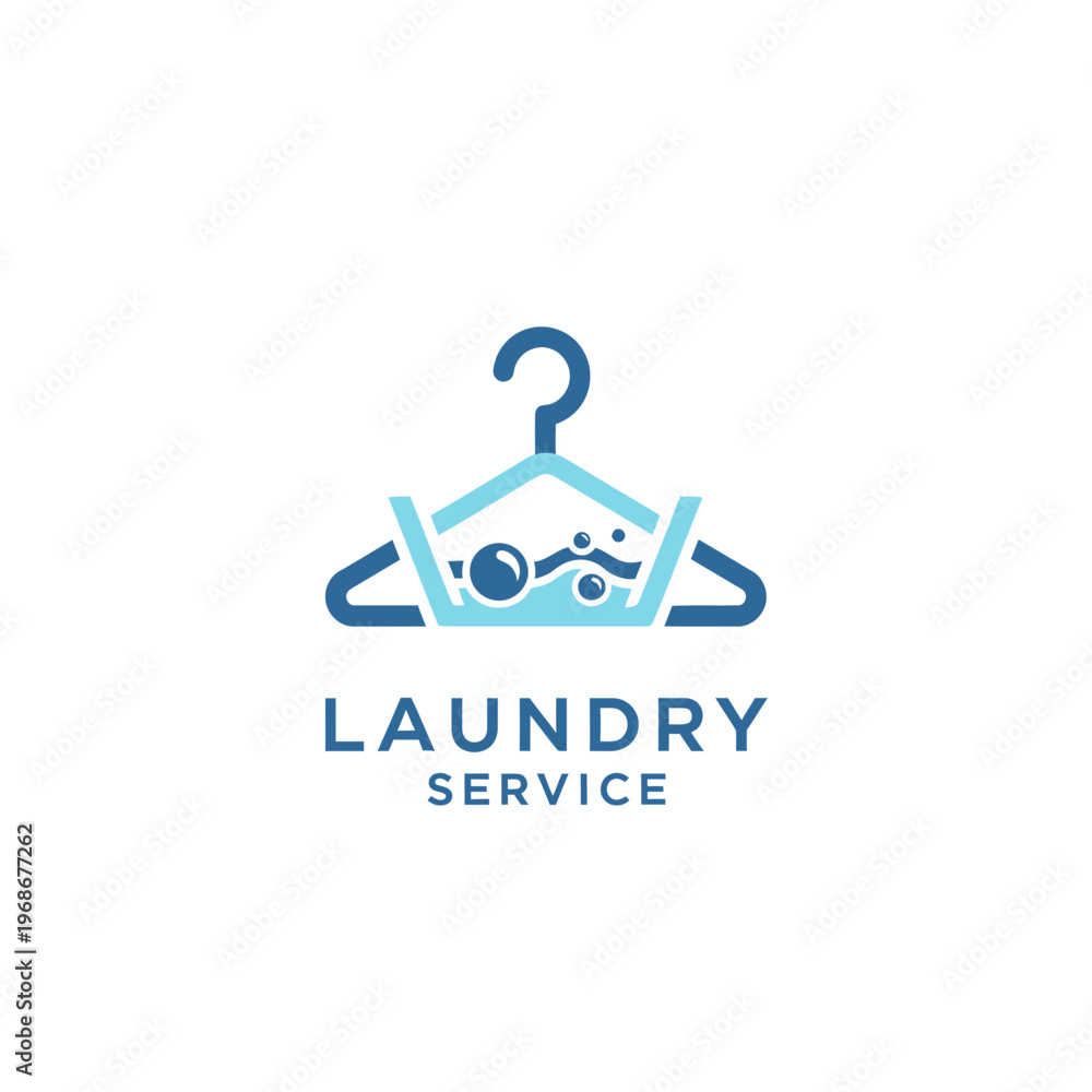 Fototapeta premium Laundry Service Logo with Hanger and Bubbles