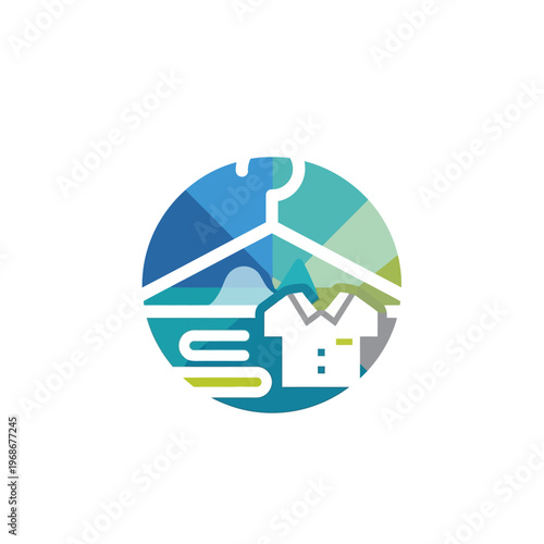 Laundry Service Logo Icon - Clean Clothes on Hanger in Circle
