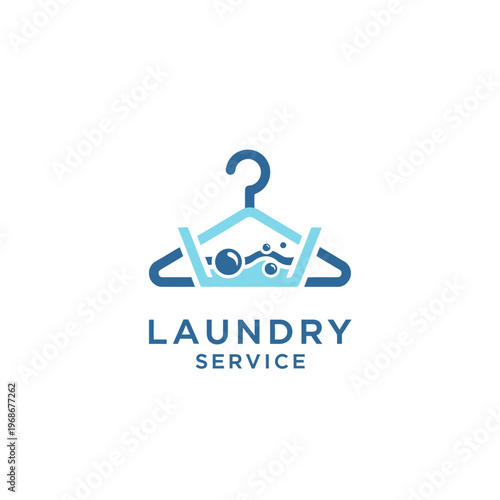 Laundry Service Logo with Hanger and Bubbles