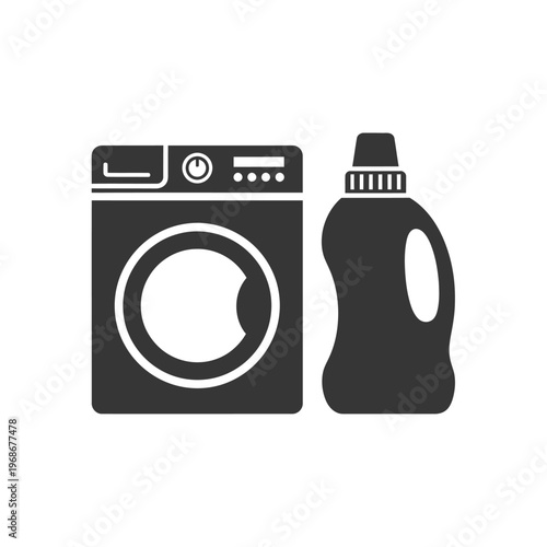 Washing Machine and Detergent Bottle Icon - Laundry Care and Cleaning Concept