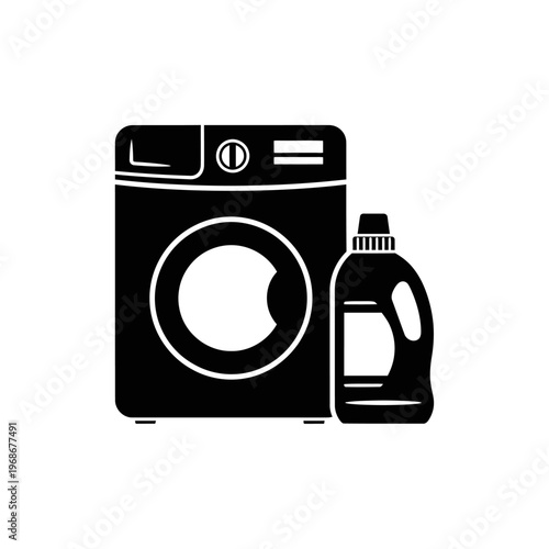 Washing Machine and Detergent Bottle Icon Vector Illustration