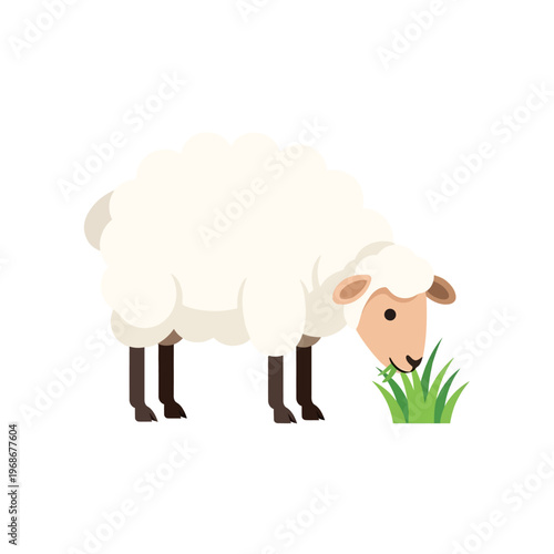 Cute cartoon sheep eating grass in a field, farm animal illustration