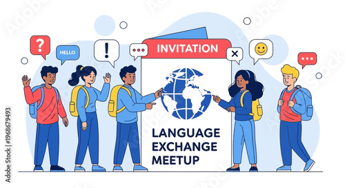 Language Exchange Meetup Invitation: Global Communication & Learning Concept