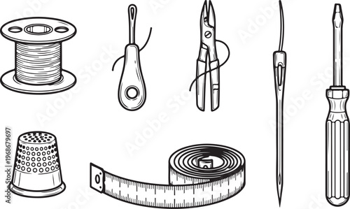Various antique tools and containers used for measurement and storage Vector