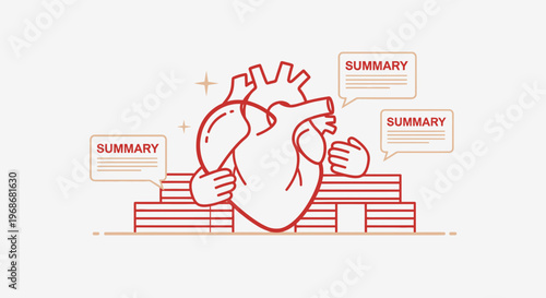 Human Heart Holding Stack of Papers with Summary Bubbles