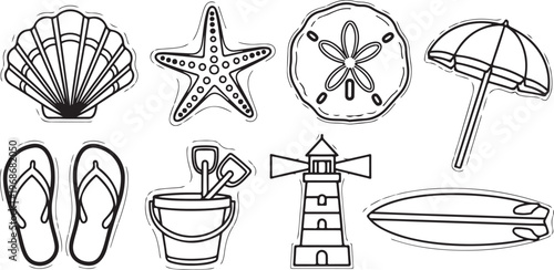 A collection of simple black and white line drawings of various objects and tools Vector