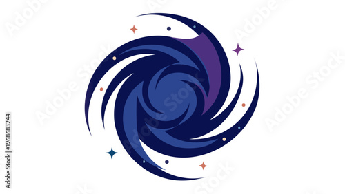 Vibrant spiral galaxy vector icon featuring a glowing orange center and swirling purple and blue arms, minimalist cosmic illustration for space science, astronomy, and celestial exploration.