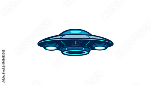 Blue Glowing UFO Flying Saucer Vector Illustration, Futuristic Alien Spaceship Icon Isolated on White Background, Sci-Fi Spacecraft Graphic for Science Fiction Projects, Games, and Creative Apps.