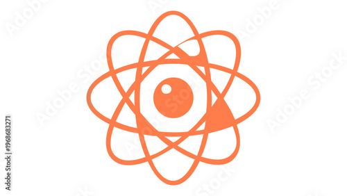 Modern vector icon illustration of an atomic symbol with a teal and orange gradient, featuring a central nucleus and electron orbits, ideal for science, physics, technology, and research themes.