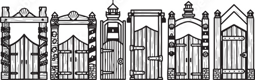 Victorian era townhouses with ornate architectural details and iron railings Vector