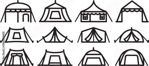 A collection of various house silhouettes with distinct architectural styles Vector