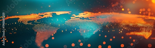 Abstract Global Map with Digital Dots and Bright Bokeh Effects