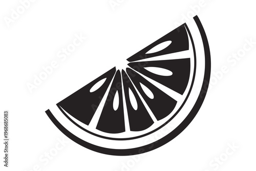 Bold Black and White Lemon Slice Vector - Angled Citrus Fruit for Culinary and Drink Design