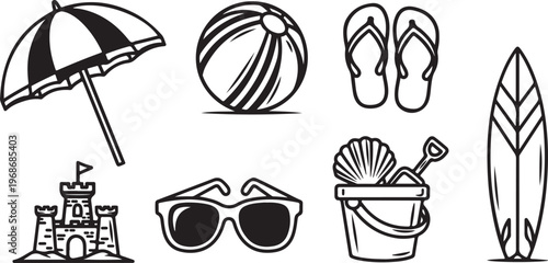 Hand-drawn sketch of various objects including a bicycle, sports equipment, and furniture Vector