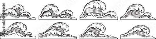 A series of detailed line drawings of a tiger in various resting postures Vector