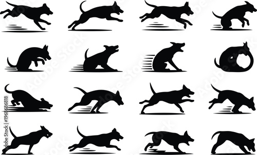Angry Dog Silhouette Icon Collection Set
