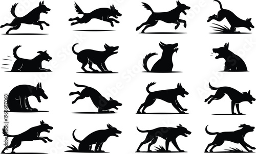 Angry Dog Silhouette Icon Collection Set